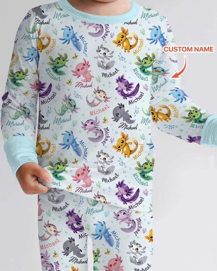 I Love You Axolotl Custom Name Two Piece Long Sleeve Pajama Set