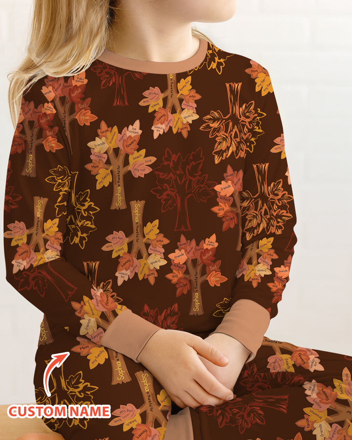 Custom Thanksgiving Tree Bamboo Two Piece Long Sleeve Pajama Set