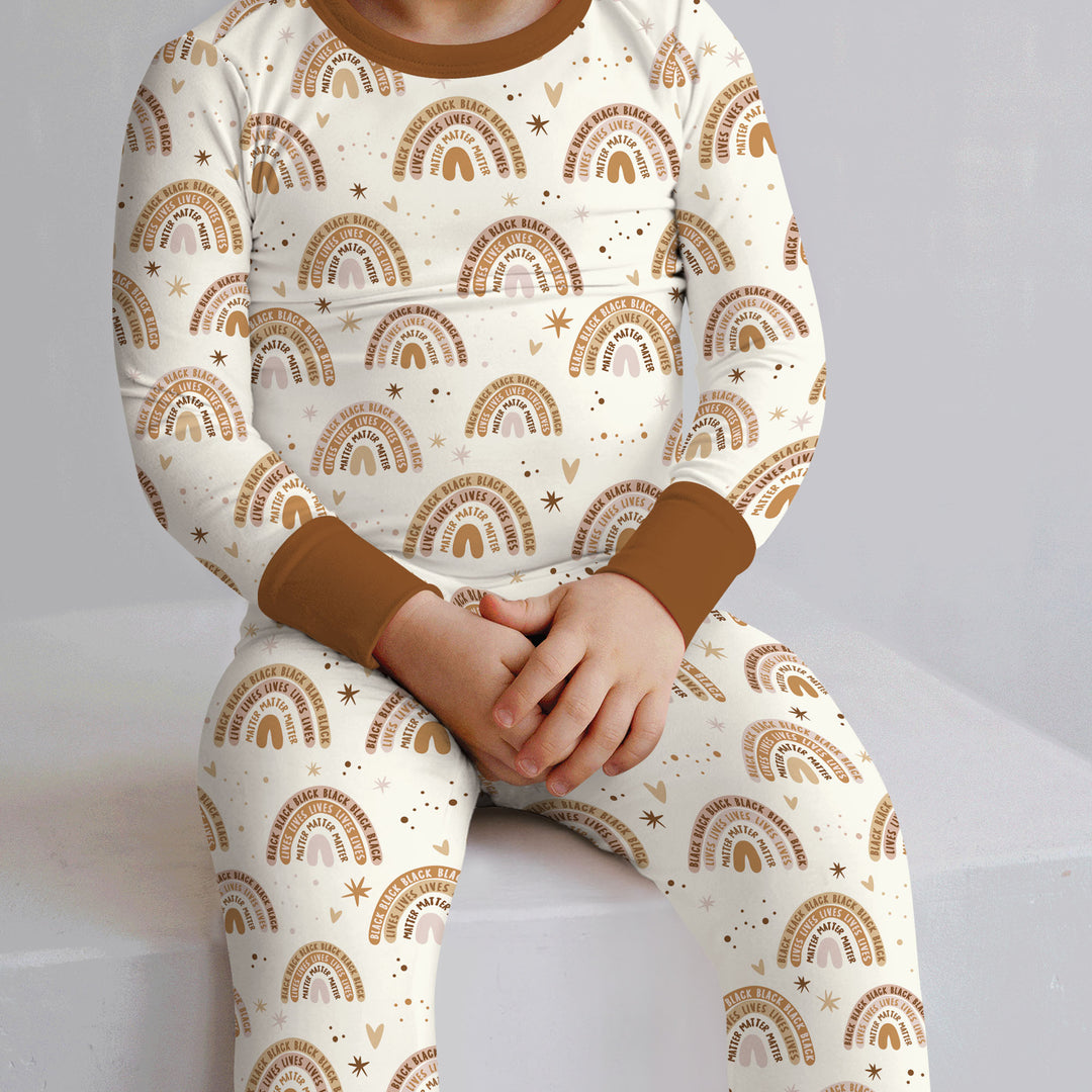 Back Lives Matter Rainbow Two Piece Long Sleeve Pajama Set