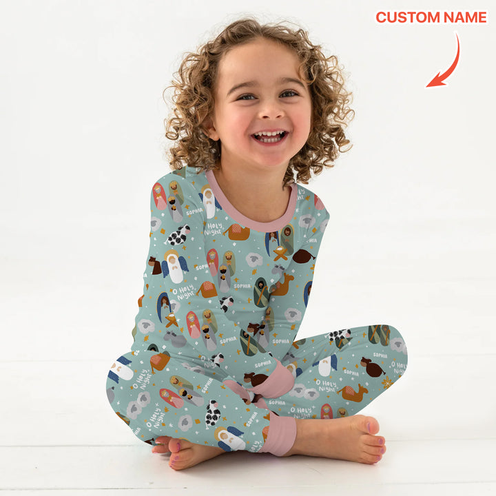 O Holy Night Custom Name Long Sleeve Pajama Set