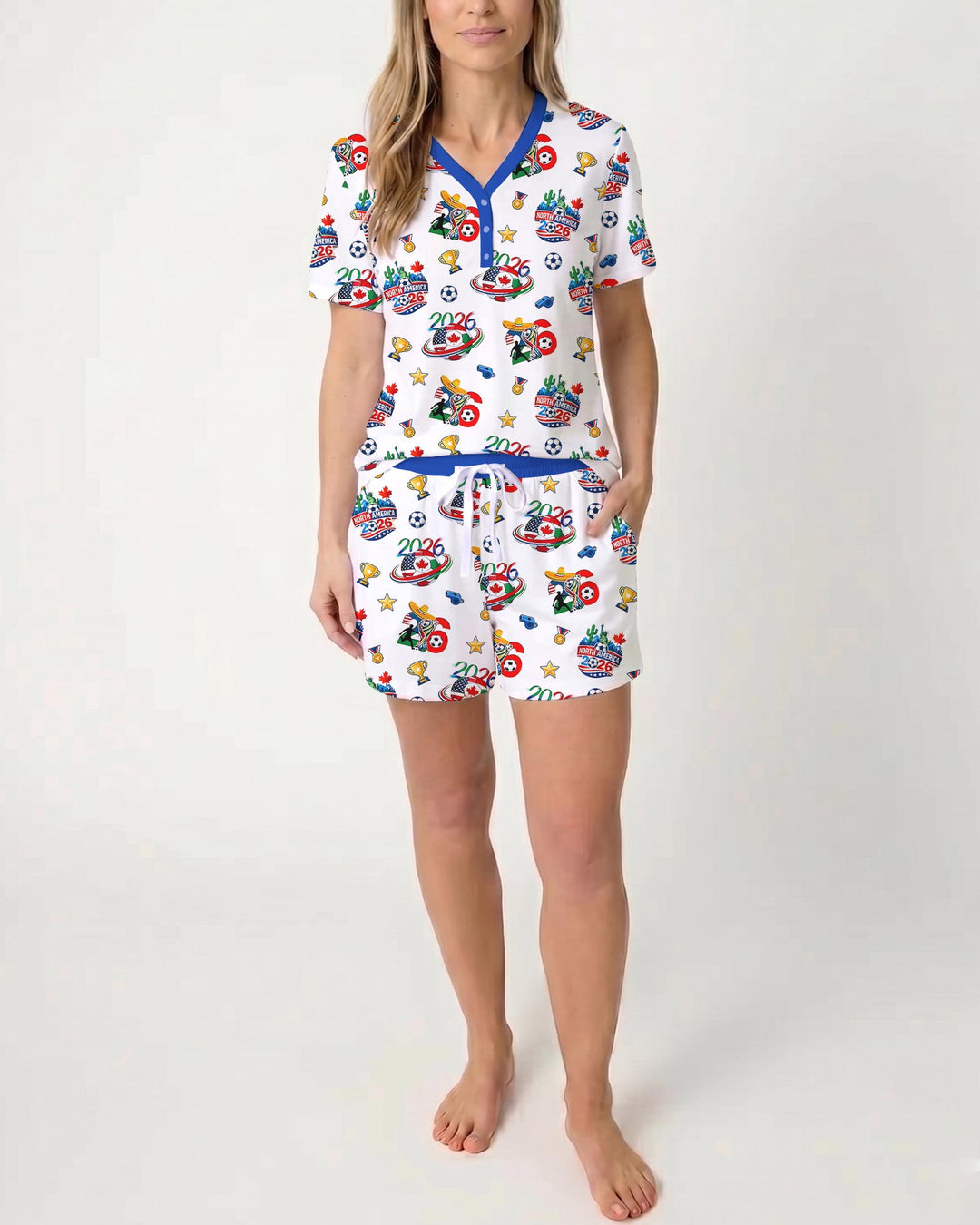 World Soccer North America 2026 Family Matching Bamboo Women Short Sleeve Short Pajama Set