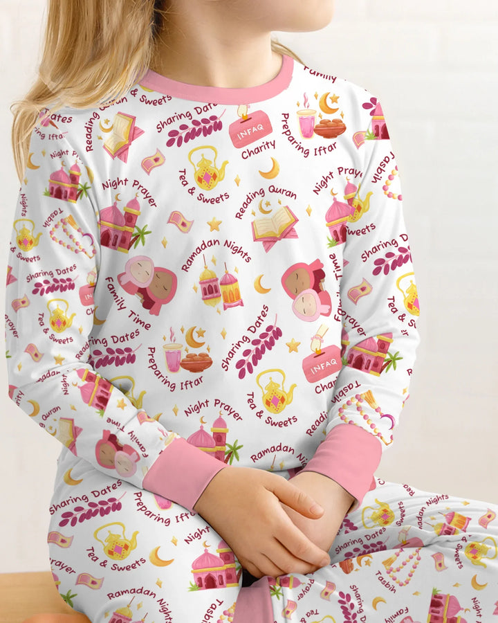 Ramadan Mubarak Matching Family Two Piece Long Sleeve Pajama Set