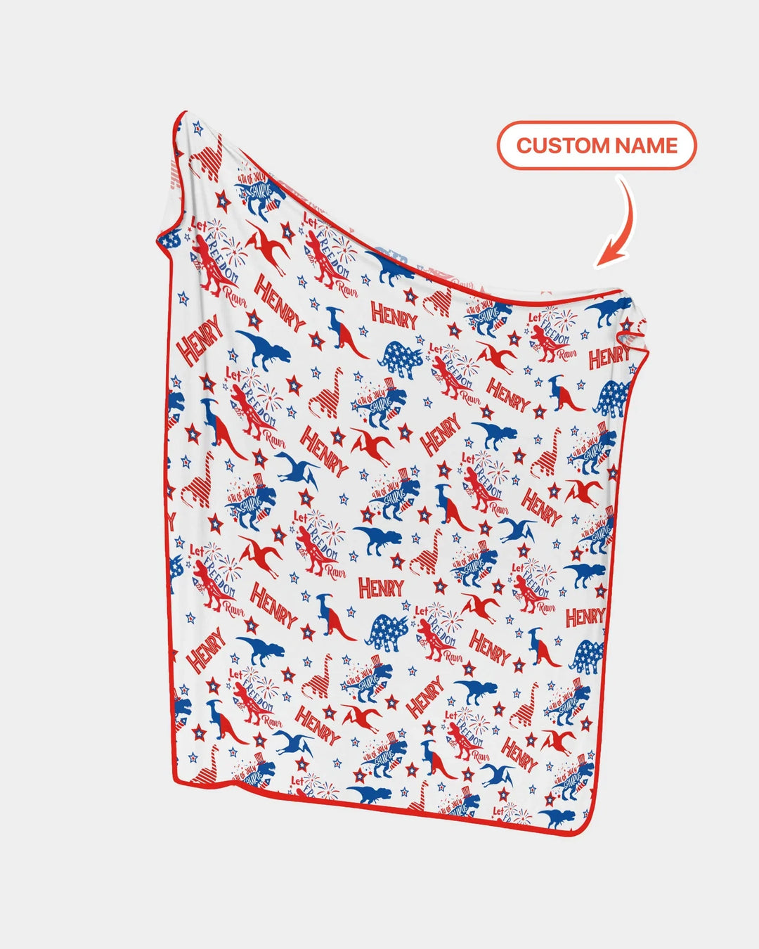 Custom Name Patriotic Dinosaur Bamboo Blanket