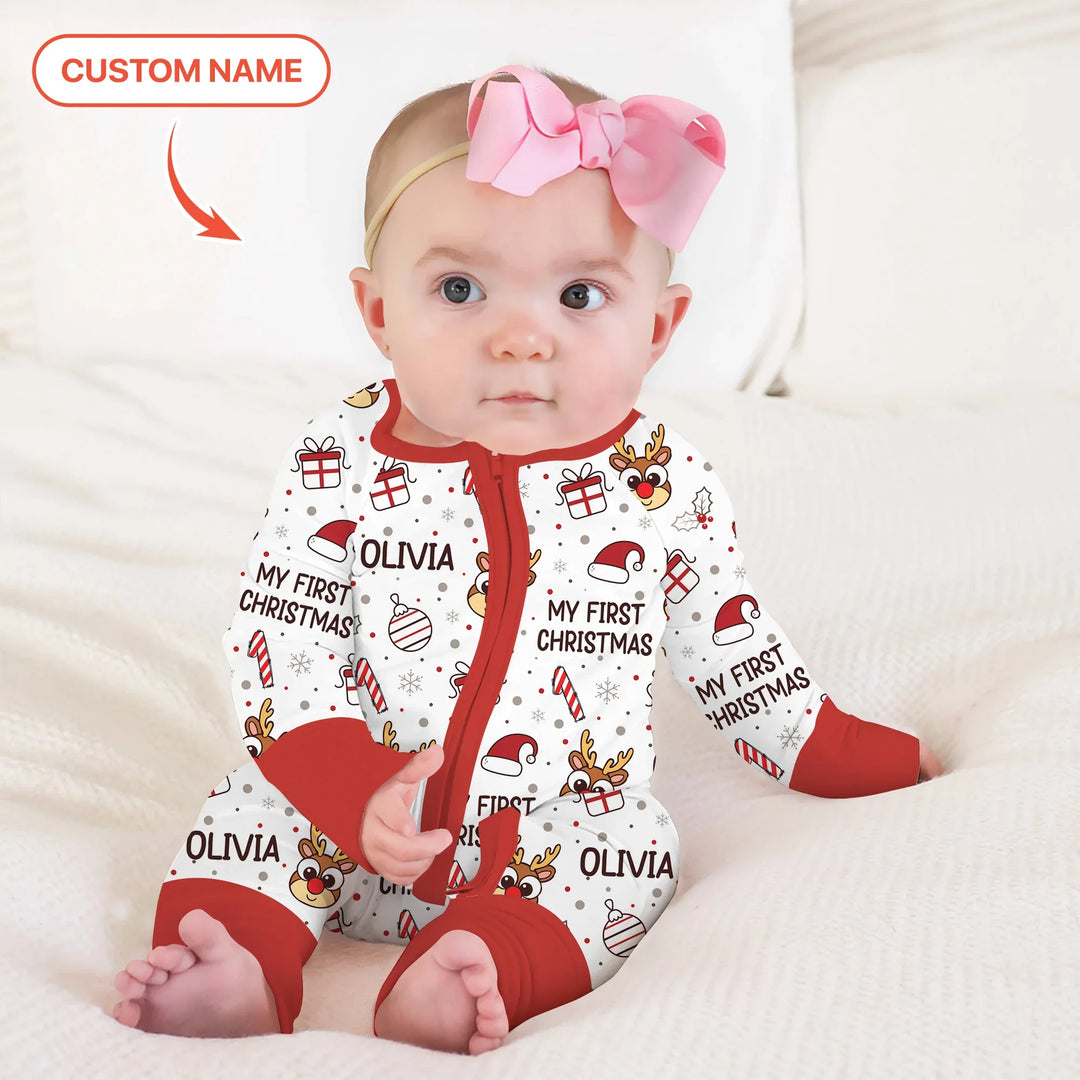 Custom Name Reindeer Doodle My First Christmas Convertible Zippy