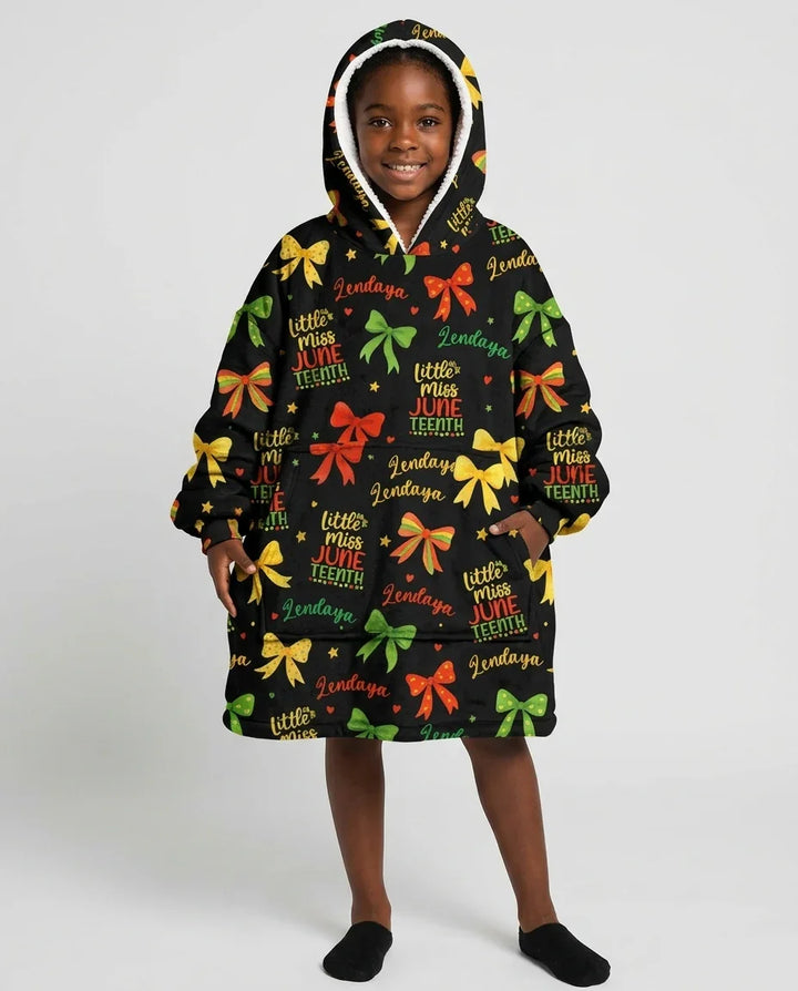Sudadera con capucha y manta de bambú "Little Miss Juneteenth"