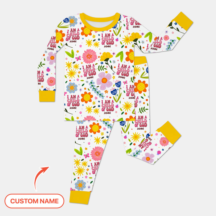 I Am A Child Of God Custom Name Girl  Two Piece Long Sleeve Pajama Set