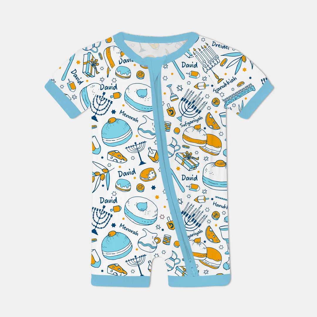 Happy Hanukkah Doodles Custom Name Family Matching Shorty Zippy