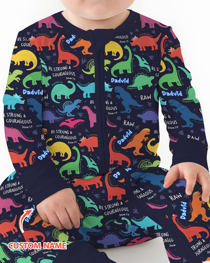 Be Strong and Courageous Dinosaur Christian Bamboo Convertible Zippy