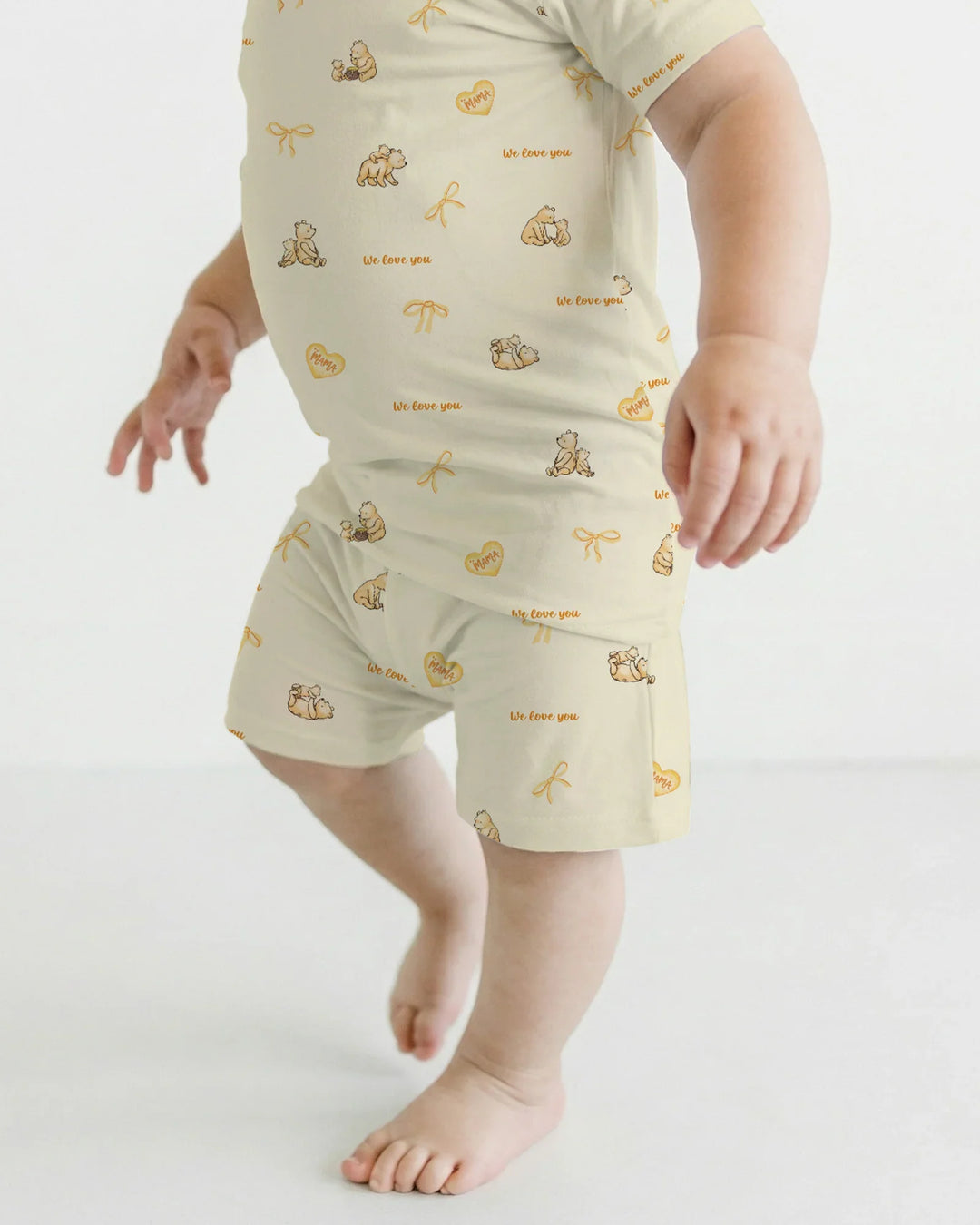 Sweat Yellow Mama Bear Two Piece Short Sleeve Shorts Pajama Set