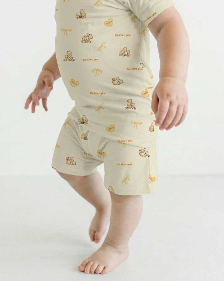 Sweat Yellow Mama Bear Two Piece Short Sleeve Shorts Pajama Set