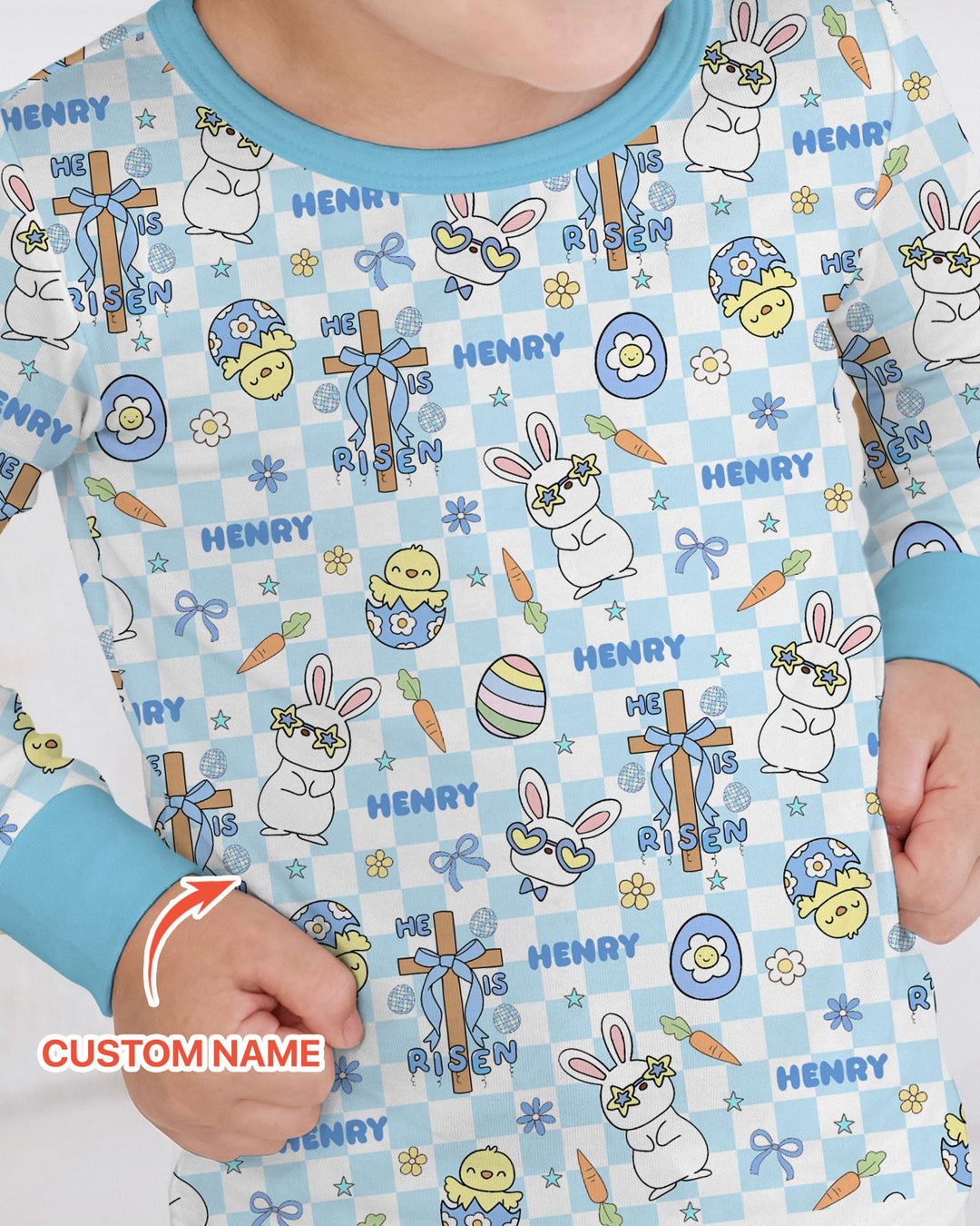 Custom Name Retro Easter Two Piece Long Sleeve Pajama Set