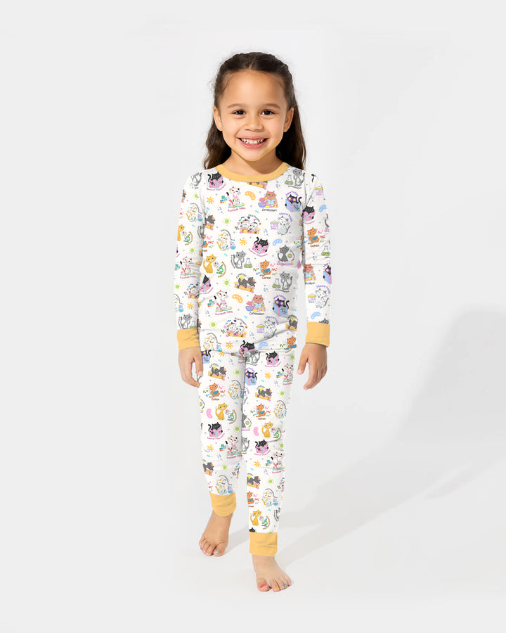 Funny Cat Love Scientist Bamboo Two Piece Long Sleeve Pajama Set