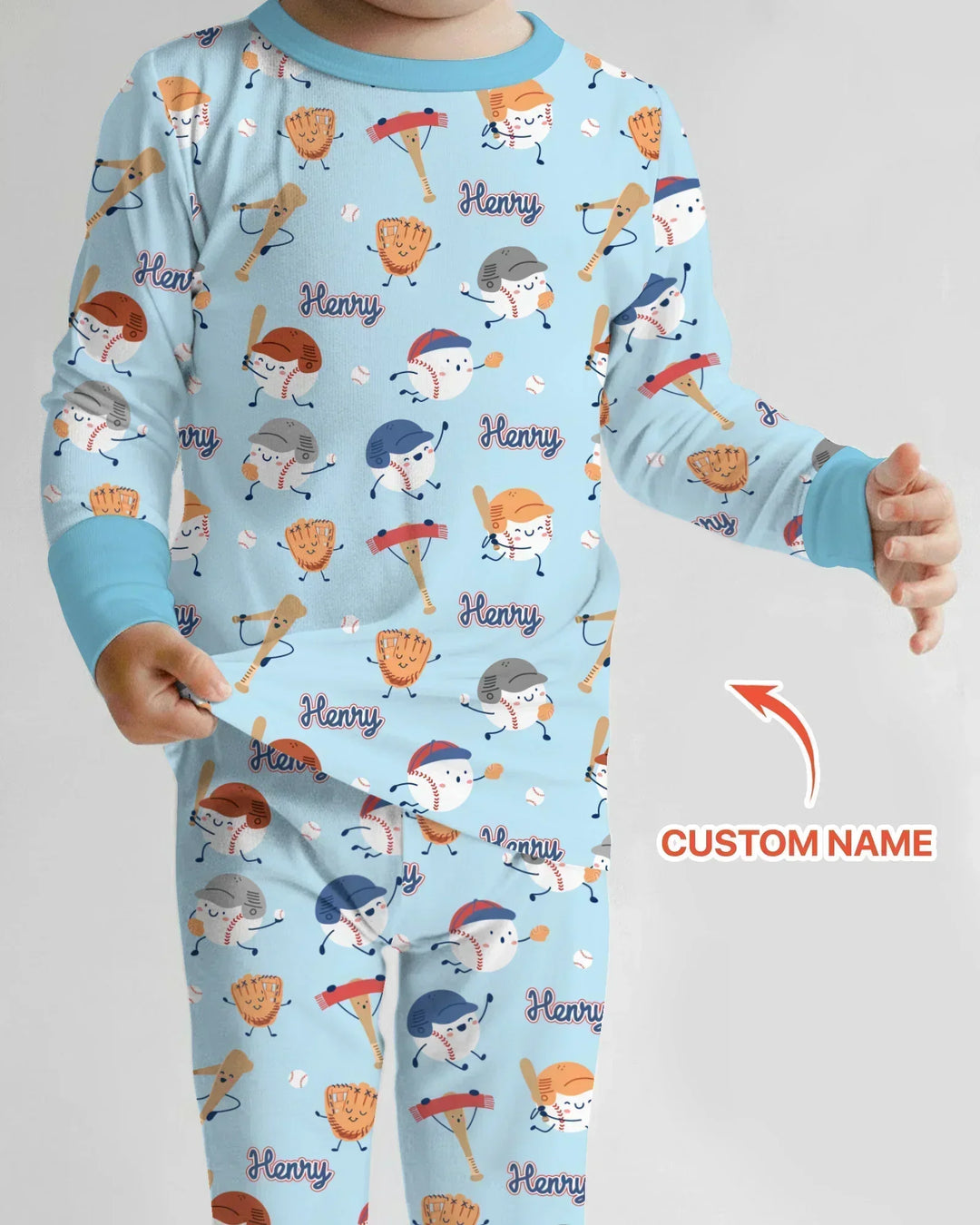 Custom Name Ballparl Family Matching Bamboo Two Piece Long Sleeve Pajama Set