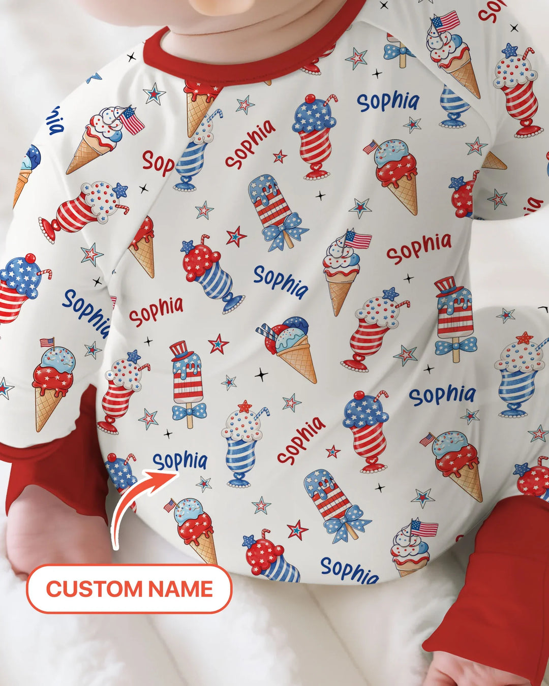 Custom Name Red, White & Ice Cream Bamboo Convertible Zippy