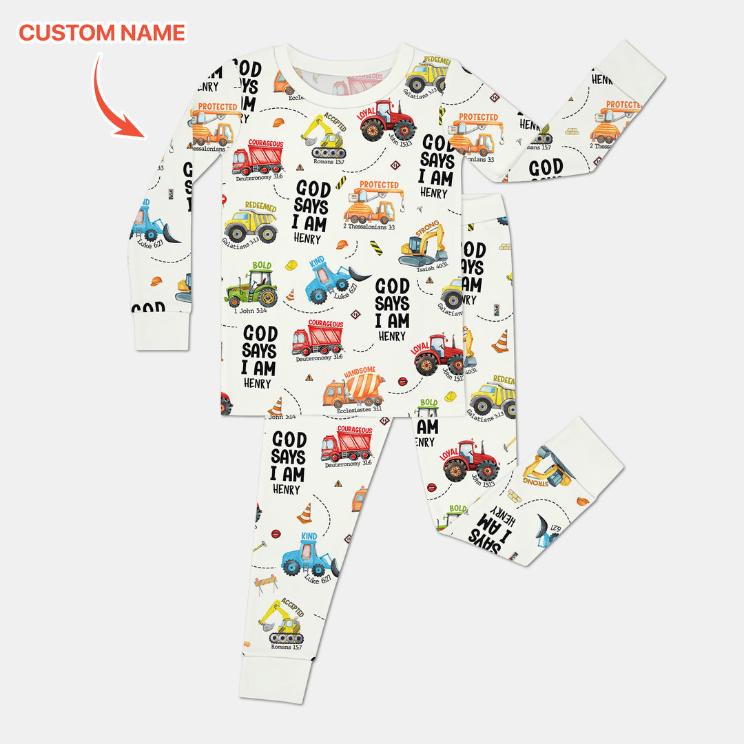 Custom Name God Says I Am Boy Two Piece Long Sleeve Pajama Set