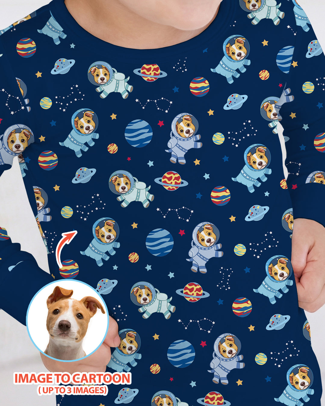 Astronaut Custom Pet Image Family Matching Bamboo Two Piece Long Sleeve Pajama Set