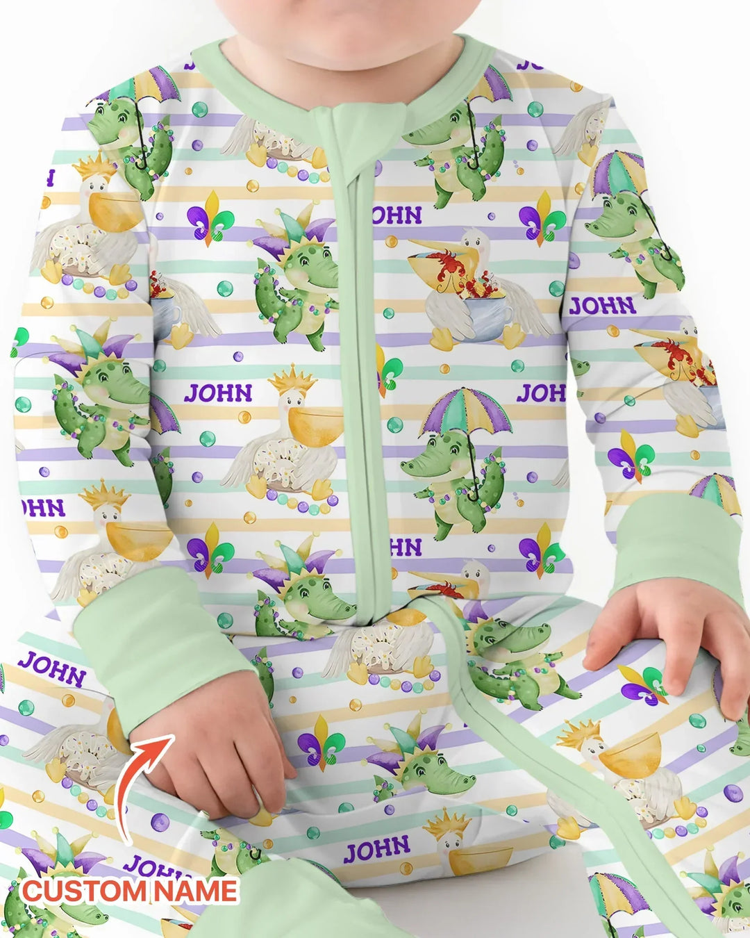 Pijama Convertible de Bambú a Juego para Familia "Aventura de Mardi Gras Feliz"