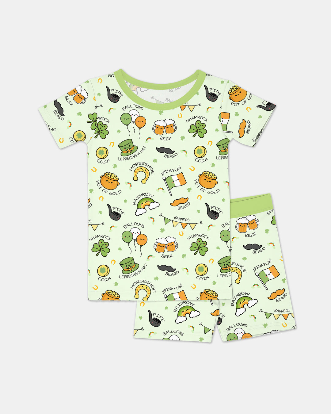Kawaii St Patrick's Day Two Piece Short Sleeve Shorts Pajama Set