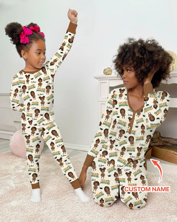 Custom Name Melanin Princess Bamboo Two Piece Long Sleeve Pajama Set