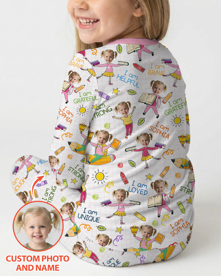 Custom Photo Kid Affirmations I Am Kind Bamboo Two Piece Long Sleeve Pajama Set