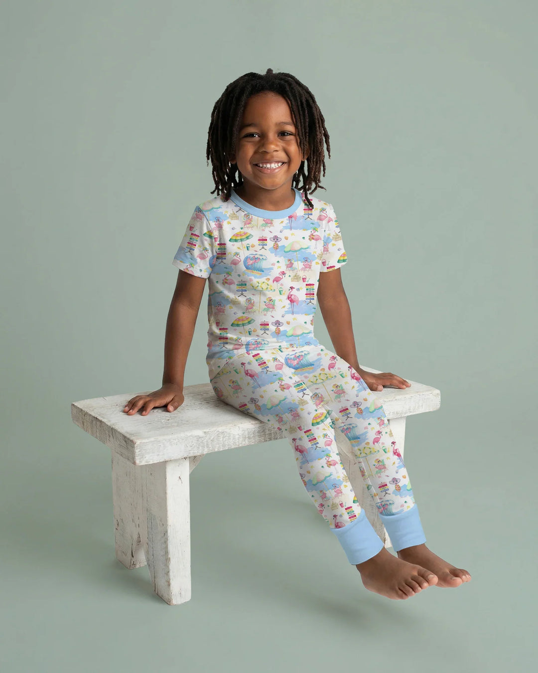 Flamingo Beach Family Matching Bamboo Two Piece Short Sleeve Pajama Set