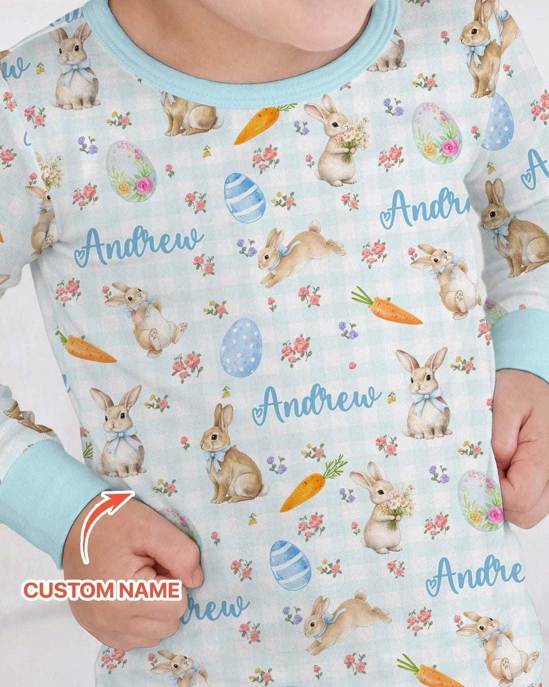 Custom Name Bunny Garden Two Piece Long Sleeve Pajama Set