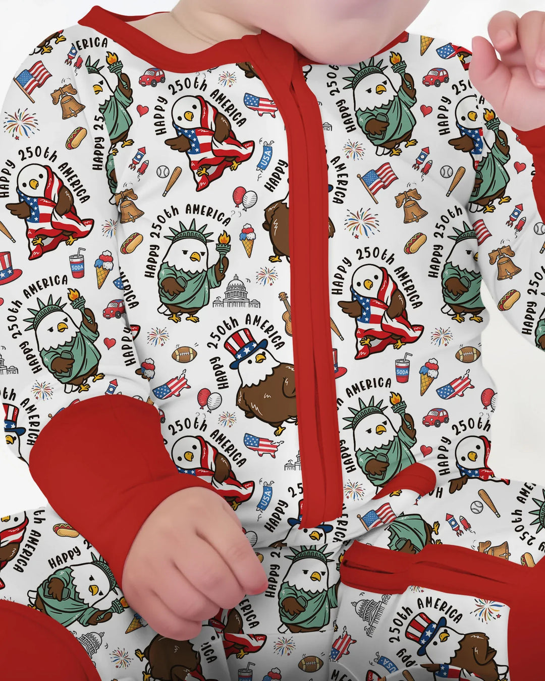Happy 250th America Cute Patriotic Eagles Family Matching Bamboo Convertible Zippy