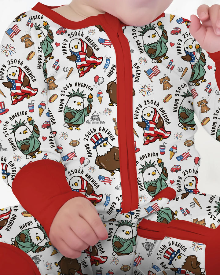 Happy 250th America Cute Patriotic Eagles Family Matching Bamboo Convertible Zippy