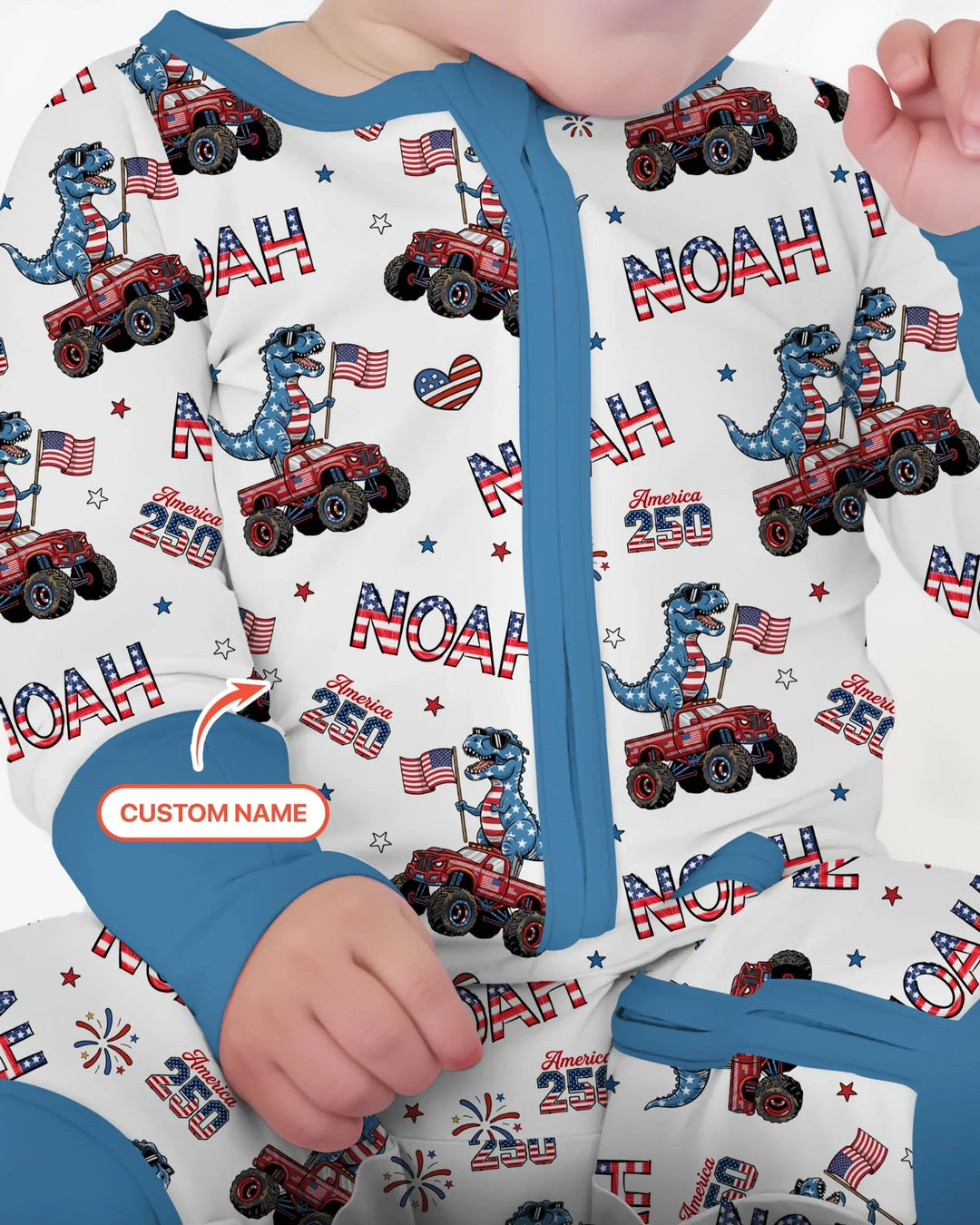 Custom Name American Flag Dinosaur Bamboo Convertible Zippy