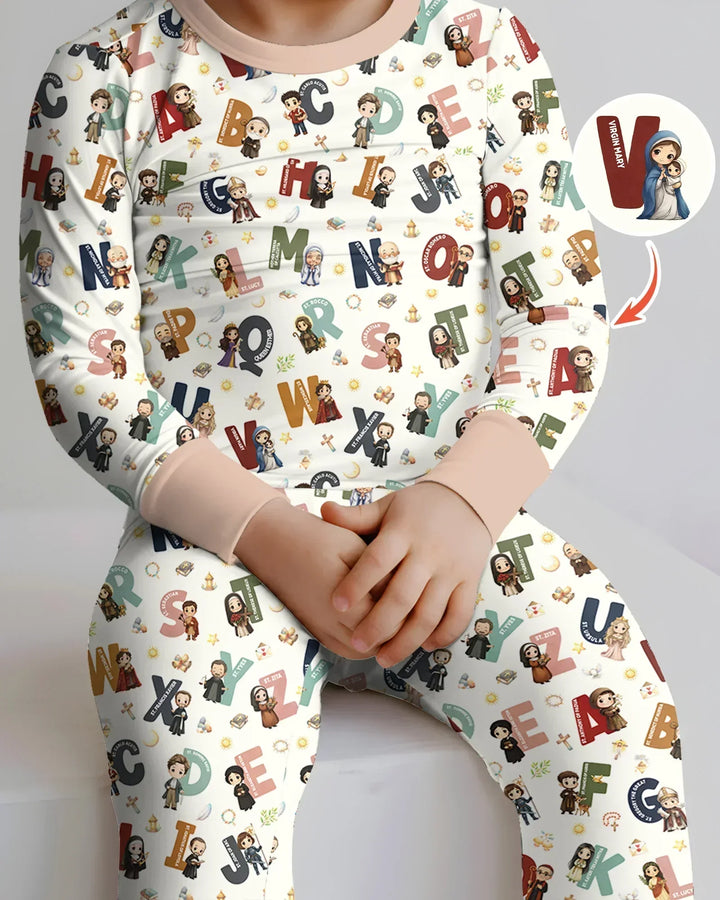 Catholic Saint ABCs Two Piece Long Sleeve Pajama Set