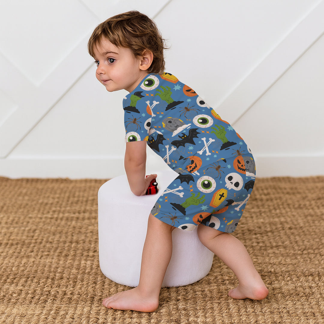 Little Monsters Two Piece Short Sleeve Shorts Pajama Set For Halloween