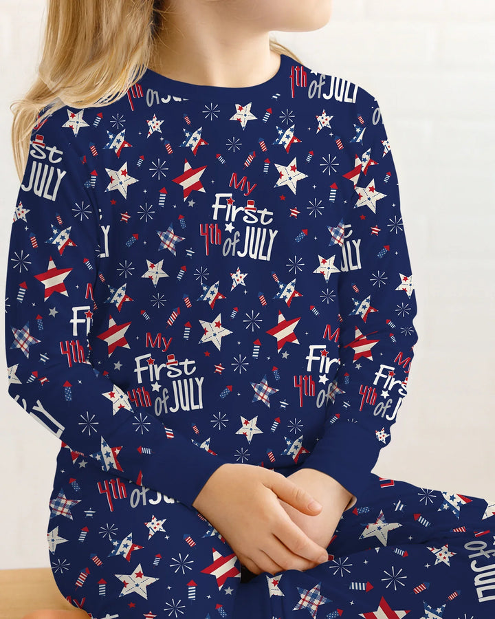 My First 4th of July Star Striped  Bamboo Two Piece Long Sleeve Pajama Set