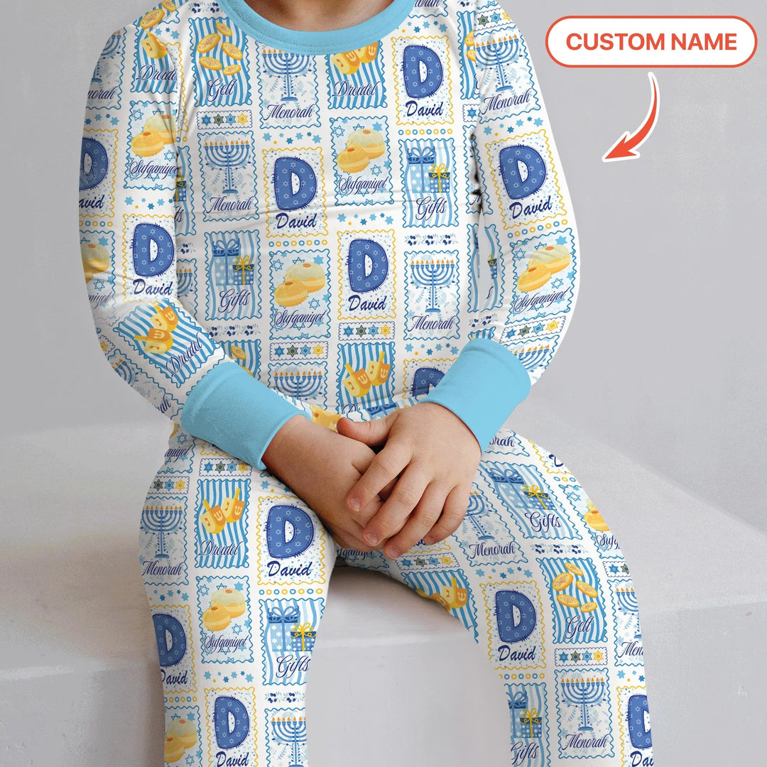 Light of Hanukkah Custom Name Two Piece Long Sleeve Pajama Set