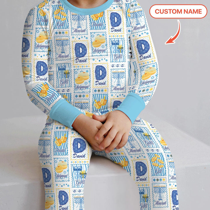Light of Hanukkah Custom Name Two Piece Long Sleeve Pajama Set