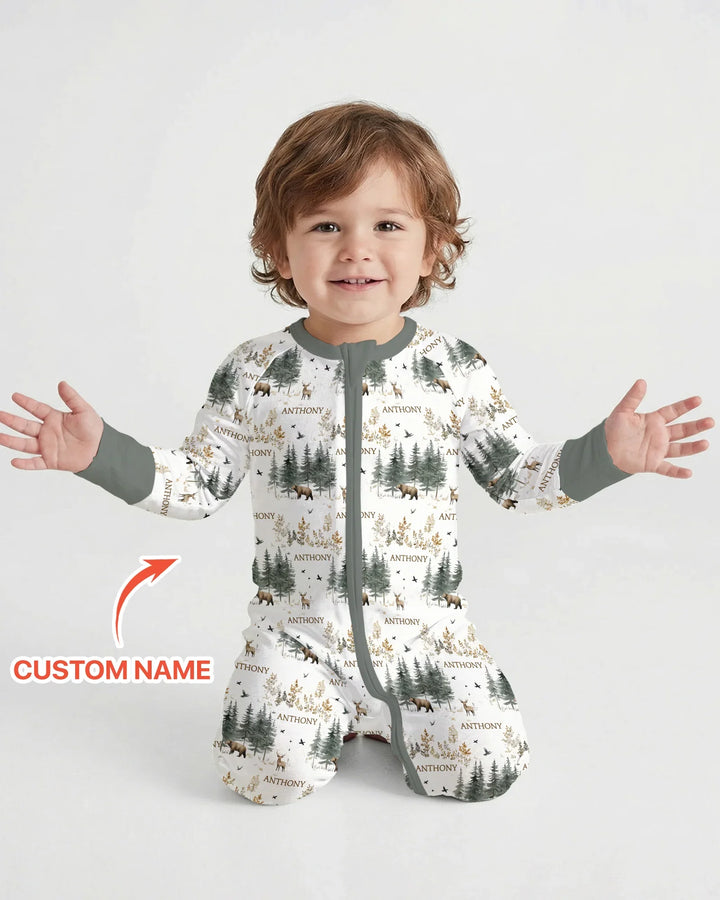 Custom Name Forest Bear Deer Bamboo Convertible Zippy