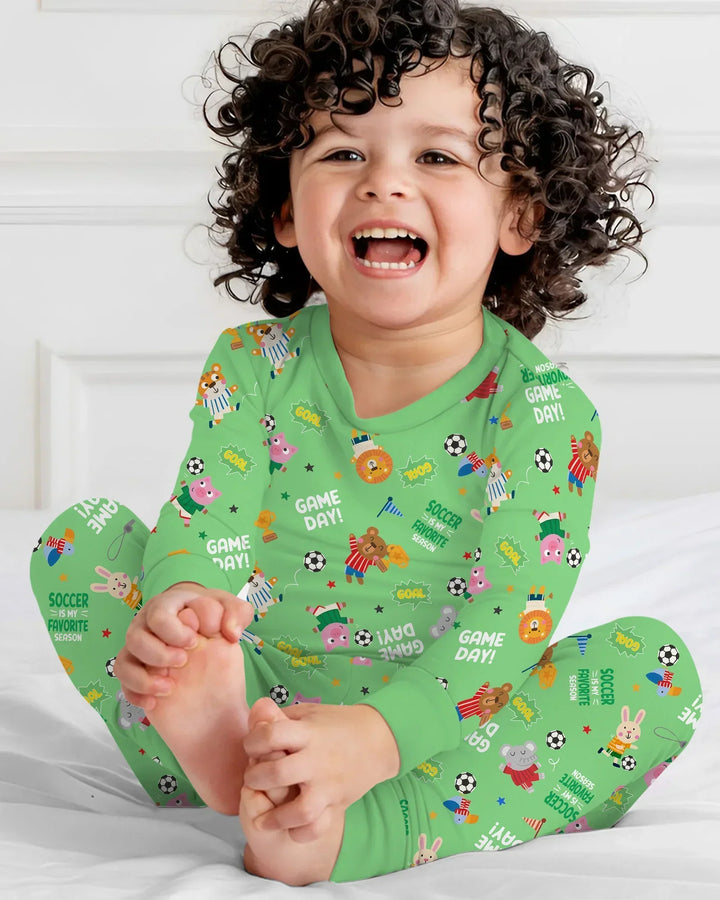 The World Cup Soccer Animals Bamboo Two Piece Long Sleeve Pajama Set