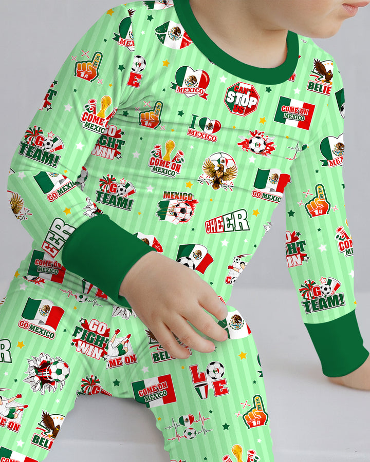 Soccer Game Day Go Team Mexico Family Matching Bamboo Two Piece Long Sleeve Pajama Set