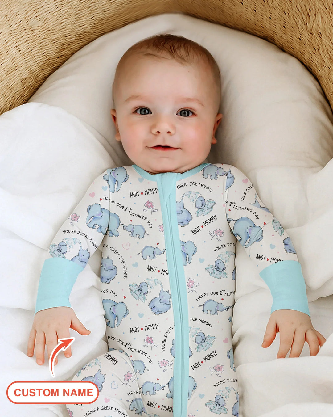 Custom Name Mother & Baby Elephant Convertible Zippy