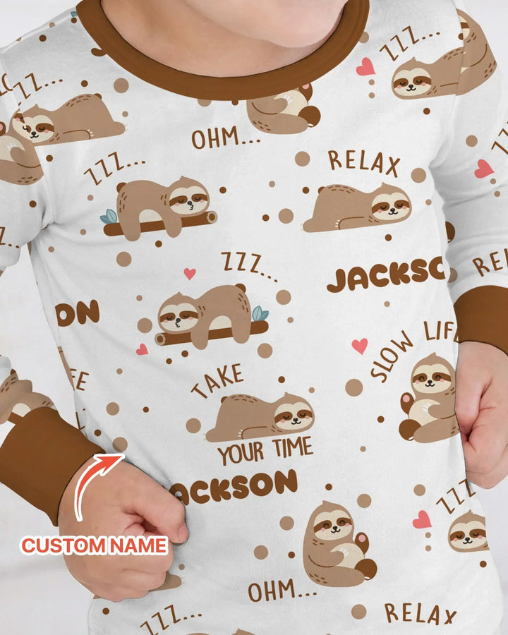 Custom Name Cute Sloth Two Piece Long Sleeve Pajama Set