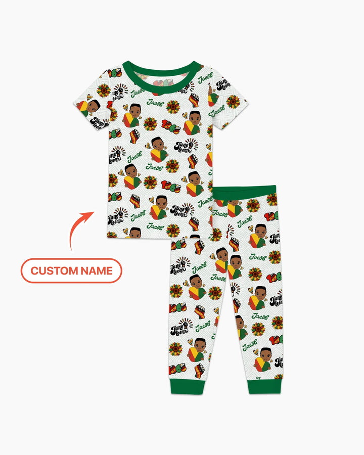 Custom Name Bloom in Freedom Bamboo Two Piece Short Sleeve Pajama Set