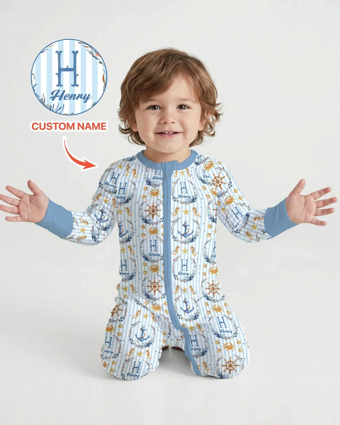 Pijama convertible con cremallera de bambú personalizado "Bon Voyage"