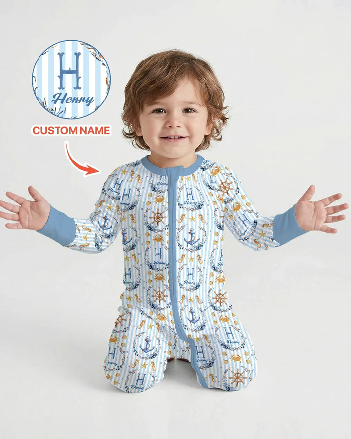 Pijama convertible con cremallera de bambú personalizado "Bon Voyage"