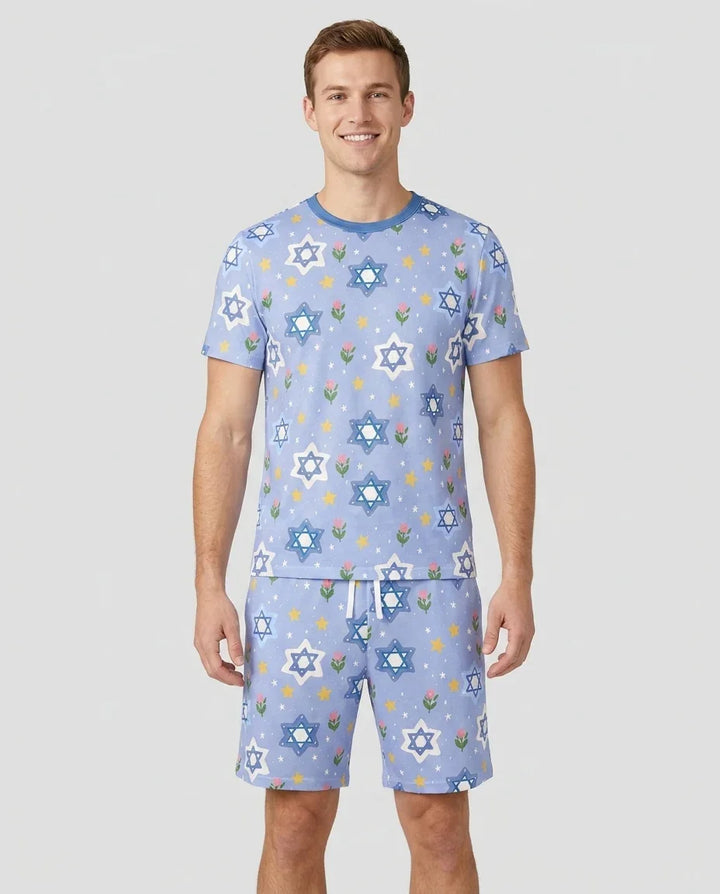 Starry Bloom Blessings Family Matching Bamboo Men Short Sleeve Short Pajama Set