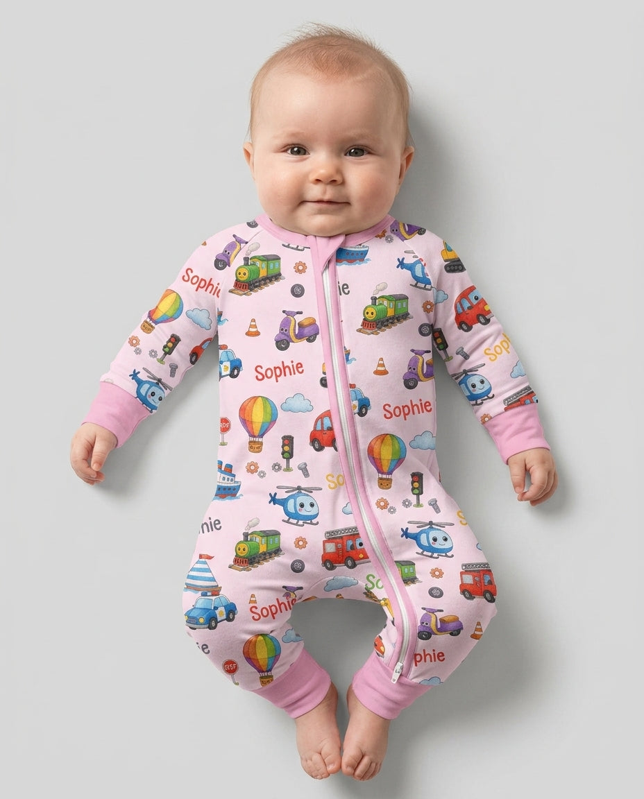 Custom Name Cute Transport Bamboo Convertible Zippy