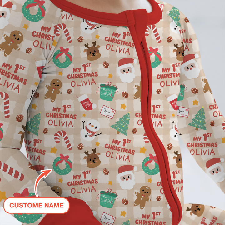 Custom Name My First Christmas Mocha Gingham Convertible Zippy