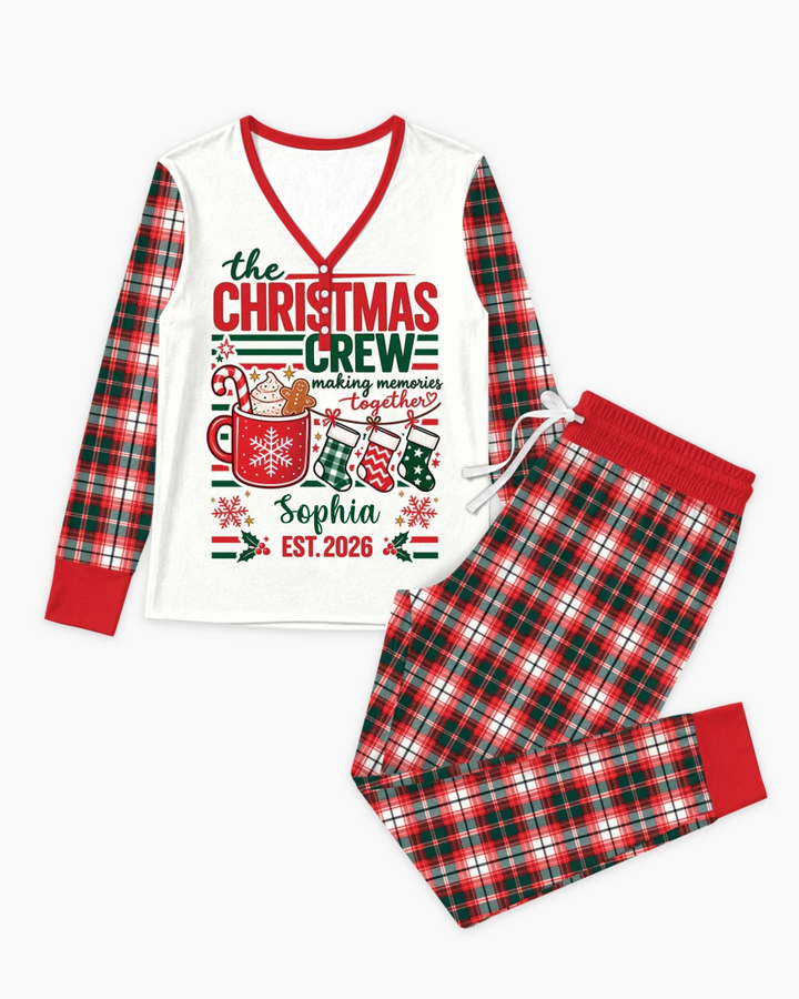 The Christmas Crew Custom Name Bamboo Women Pajama Set