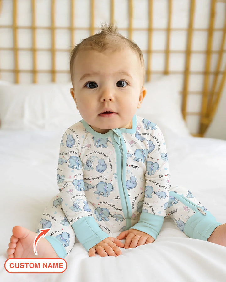 Custom Name Mother & Baby Elephant Convertible Zippy