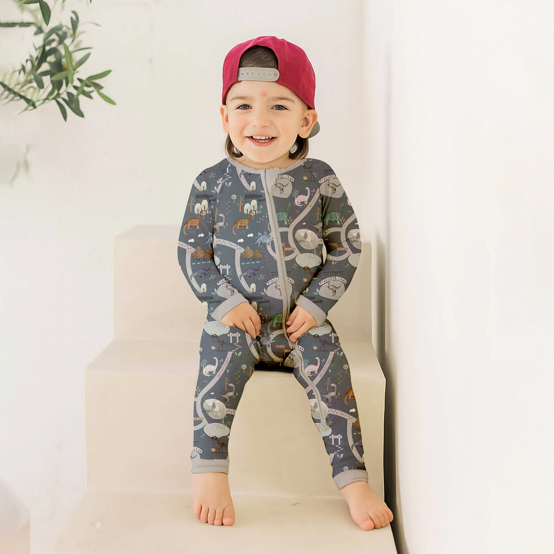 Dinosaur Route Map Convertible Zippered Romper