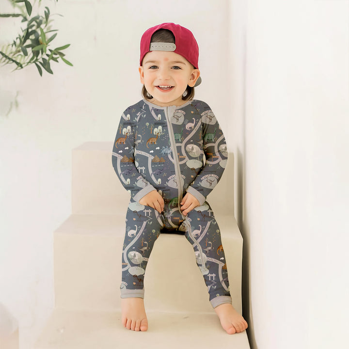 Dinosaur Route Map Convertible Zippered Romper