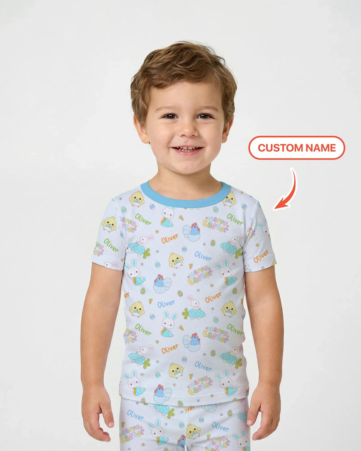 Custom name Happy Easter Two Piece Short Sleeve Pajama Set